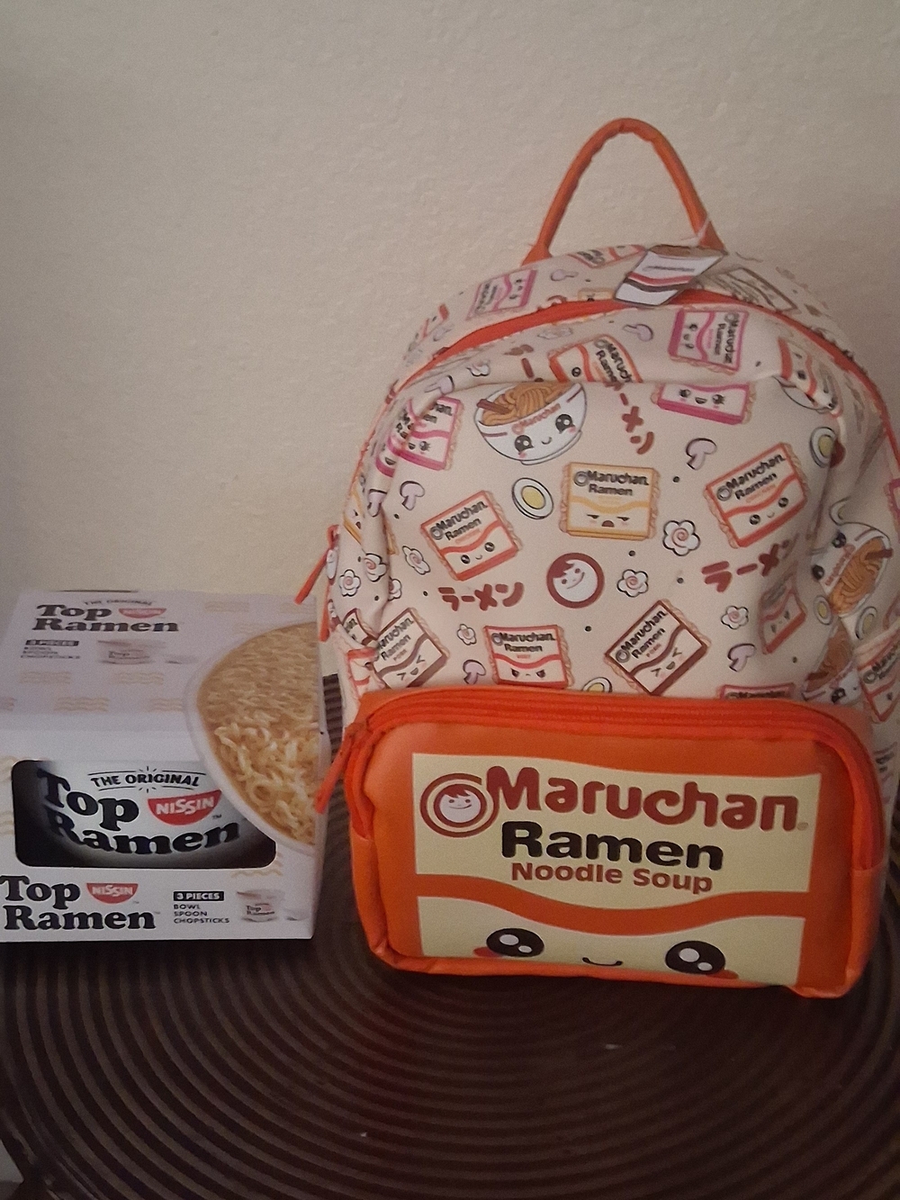 Kids Backpack in Cream and Orange - Ramen Noodle Design